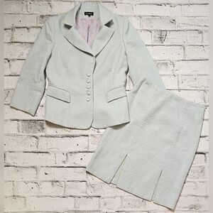 Le Château Vintage Tweed Blazer & Skirt Set Light Blue Suit SZ S & 5/6
